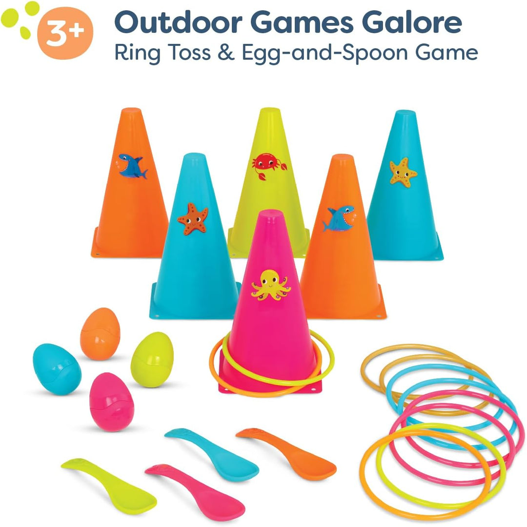 B. toys BX2188Z Wurfspiel, Ringwurfspiel mit Kegeln und Eierlauf Spiel – Garten, Kindergeburtstag, K
