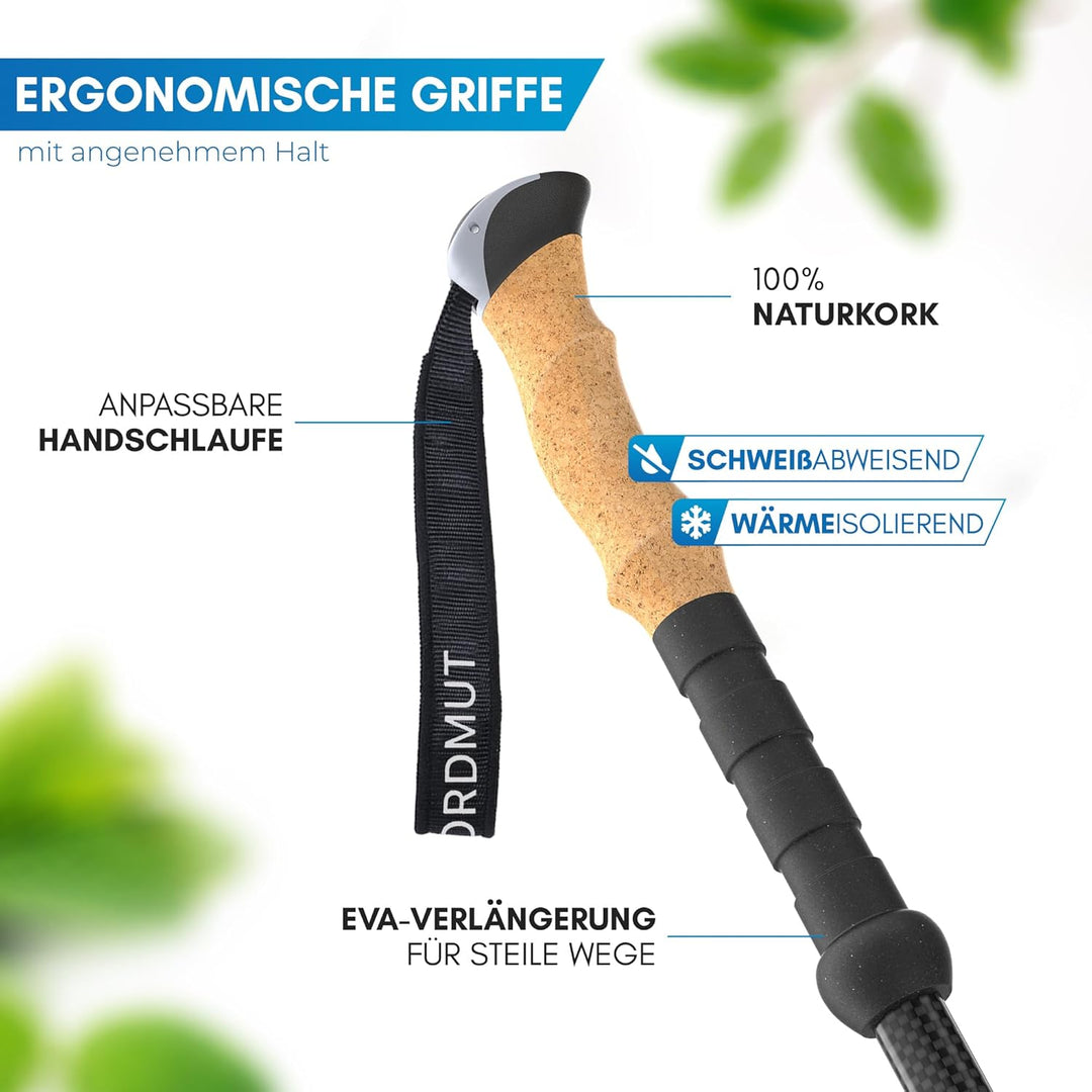 NORDMUT® Wanderstöcke faltbar aus ultraleichten Aluminium oder Carbon - ab 1,50m oder 1,65m - stabil