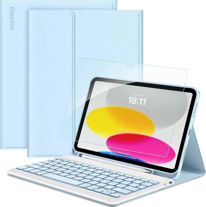 EasyAcc Tastatur Hülle Kompatibel mit iPad 10 Generation 10,9 Zoll 2022 mit Schutzfolie, [QWERTZ Deu
