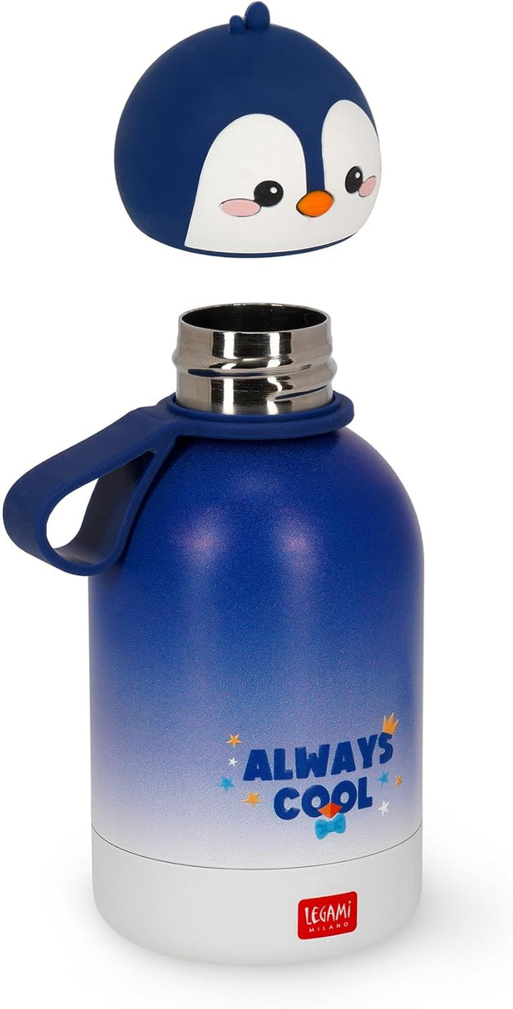 Legami - Hot&Cold BFF Kinder-Wasserflasche, Penguin-Motiv, doppellagig aus 18/8 Edelstahl mit luftdi