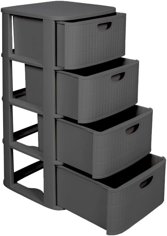 Kreher® XL Rollbarer Schubladenschrank Rollcontainer Nischenschrank aus Kunststoff in Rillen-Optik m