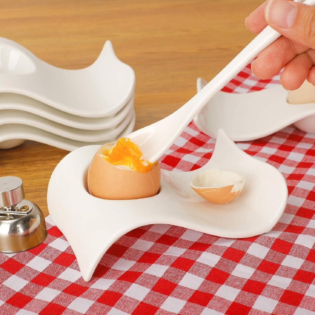 Chas Bete Eierbecher Porzellan Eierbecher Set für Hart und Weichgekochten Eiern, 4 Weisses Porzellan