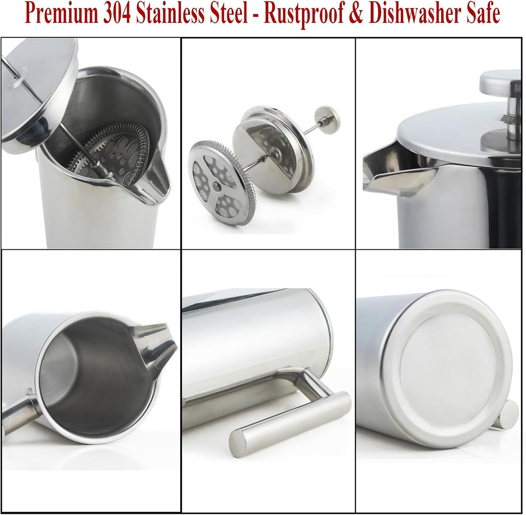XINGYUEXUAN Edelstahl French Press – Premium Kaffeepresse mit Thermo-Funktion – Kaffeebereiter mit d