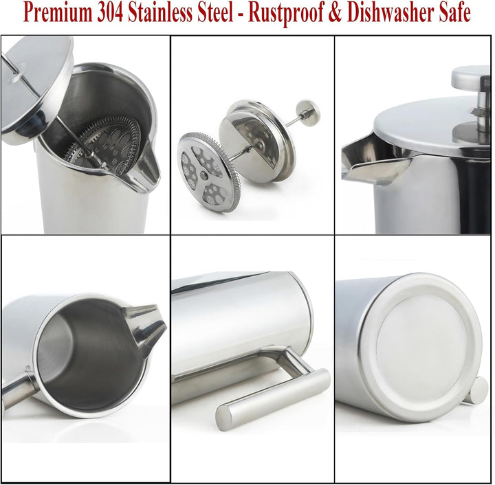 XINGYUEXUAN Edelstahl French Press – Premium Kaffeepresse mit Thermo-Funktion – Kaffeebereiter mit d