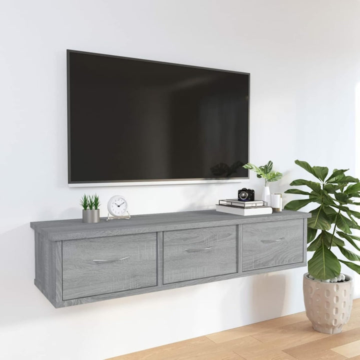 Tidyard TV Wandschrank Wandregal mit Schublade Hängeschrank TV Möbel Holzwerkstoff Grau Sonoma 88x26