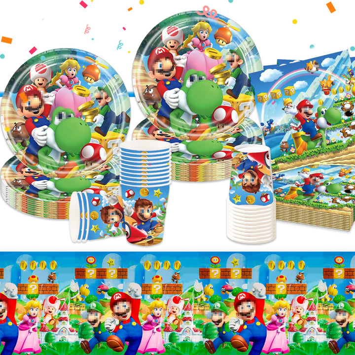 Super Bros Pappteller Kindergeburtstag Deko Jungen Mädchen- Mari Geburtstag Geschirr Set Super Broth