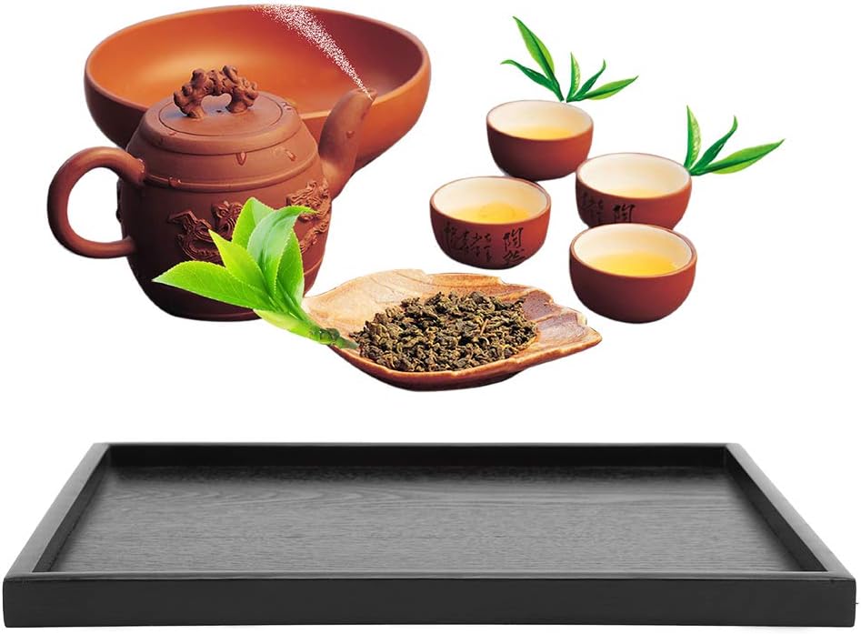 Raguso Rechteckform Tablett Schwarz Massivholz Tee Tablett Kaffee Snack Essen Mahlzeiten Mehrzweck-S