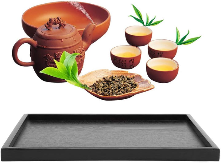 Raguso Rechteckform Tablett Schwarz Massivholz Tee Tablett Kaffee Snack Essen Mahlzeiten Mehrzweck-S