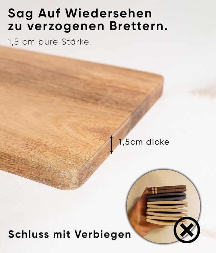 Deco haus Frühstücksbrettchen holz 6er set [1,5cm DICKE] - Schneidebrett holz Klein 23 x 17,5 cm - H