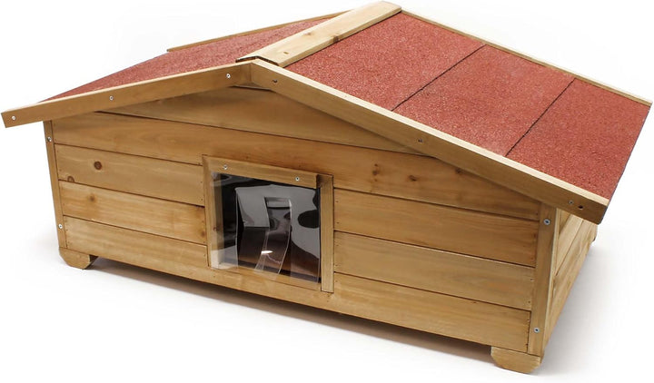 Wiltec Grosses Katzenhaus 99 x 52 x 42 cm aus Holz, Katzenhütte für Garten oder Terasse, Wurfkiste i