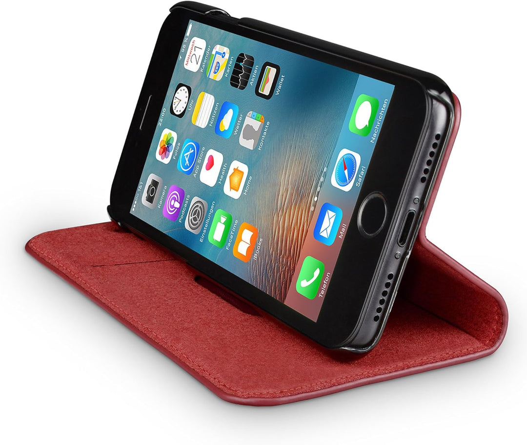 WIIUKA Echt Ledertasche - TRAVEL Nature - für Apple iPhone 8 und iPhone 7 - DEUTSCHES Leder - Rot, m