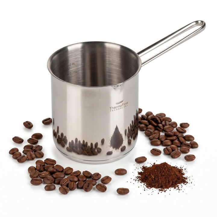 ROSMARINO Edelstahl-Induktions-Mokka-Kanne 1225 ml - model - 2025 - Moderne Türkische Cezve-Kaffeeka