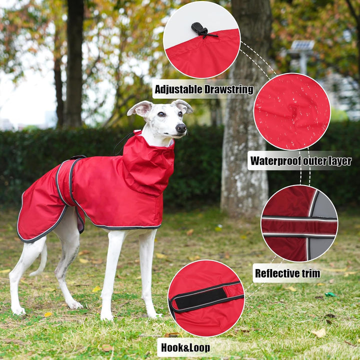 Geyecete Windhund Leicht Hundejacke Regenjacke, Hunderegenmantel Wasserdicht Verstellbar Windhundeja