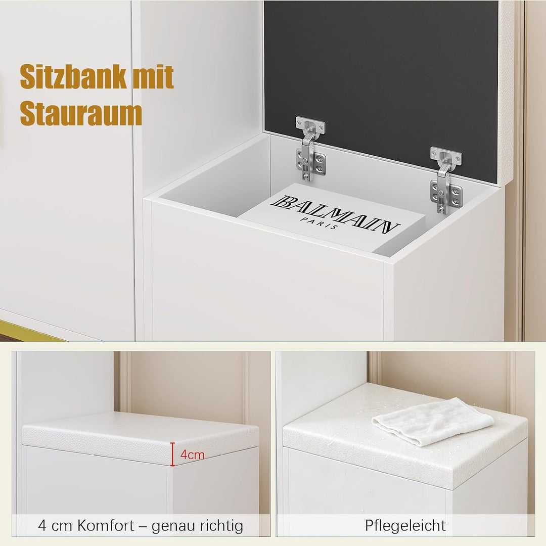 KEEPREAPER Schuhschrank Tiefe 30cm Schuhkommode Weiss + Gold