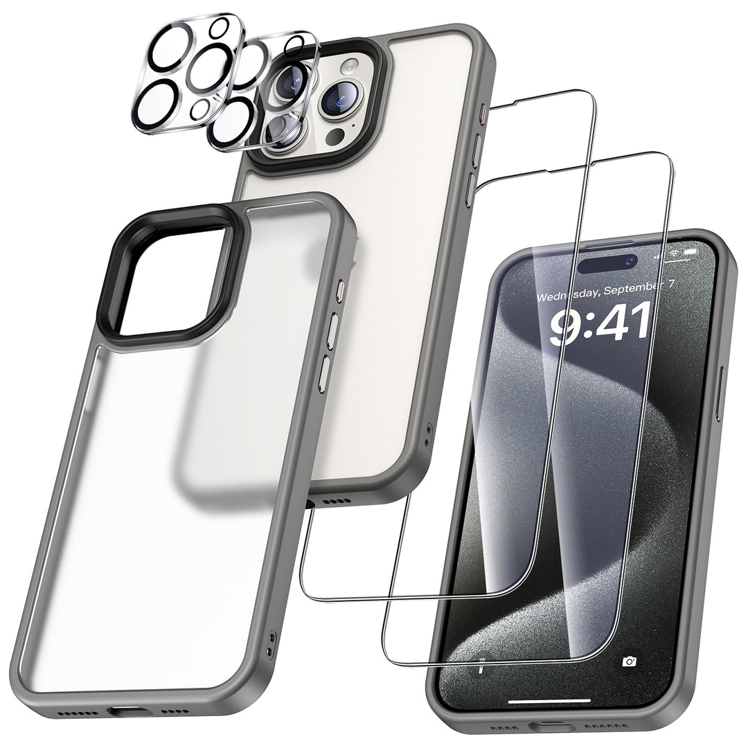 UniqueMe für iPhone 15 Pro Hülle, 5-in-1-Set Handyhülle für iPhone 15 Pro Case Rundumschutz Schutzhü