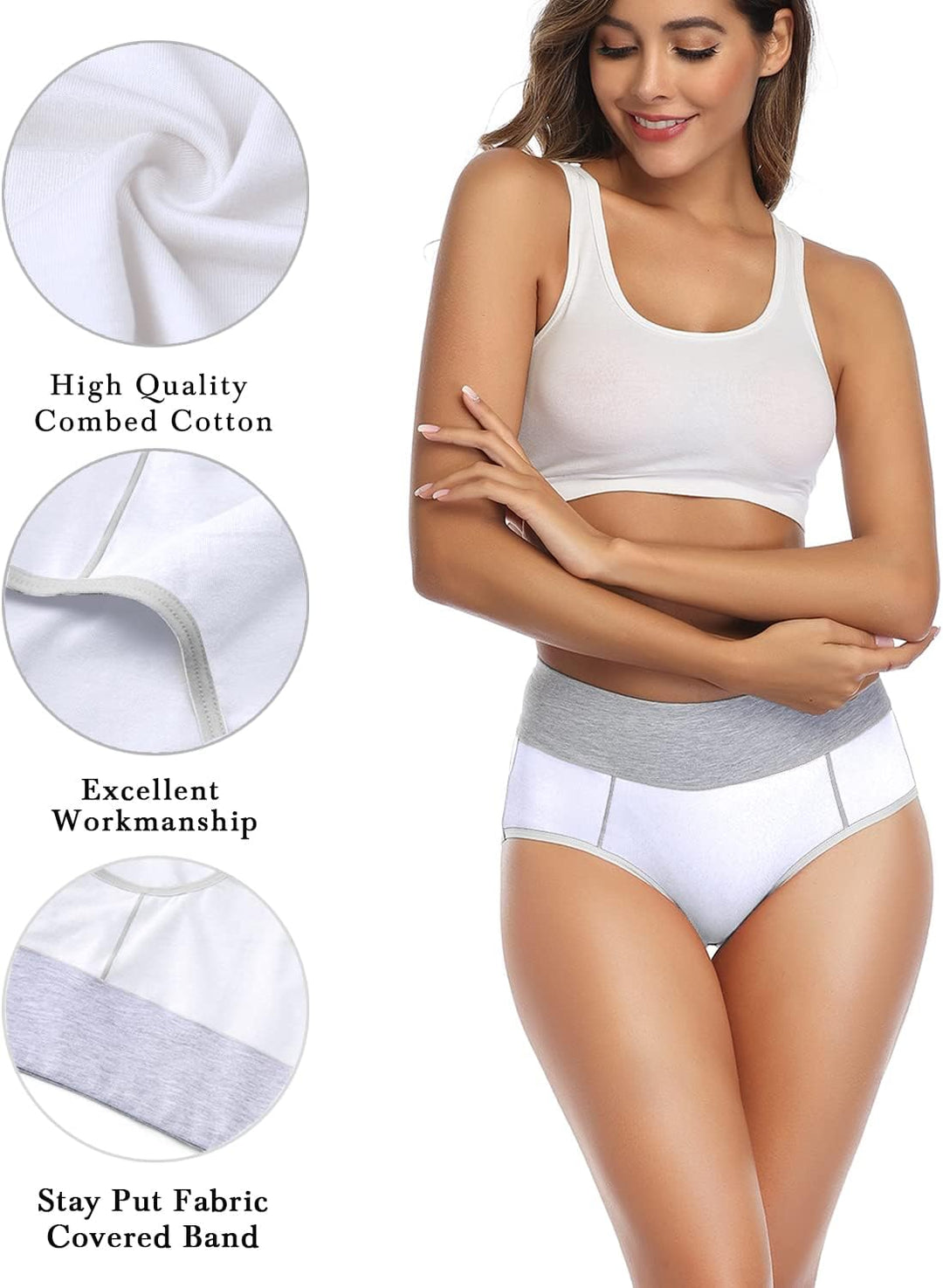 wirarpa Unterhosen Damen Baumwolle Unterwäsche Frauen Taillenslip Hohe Taille Slip 5er Pack XS Weiss