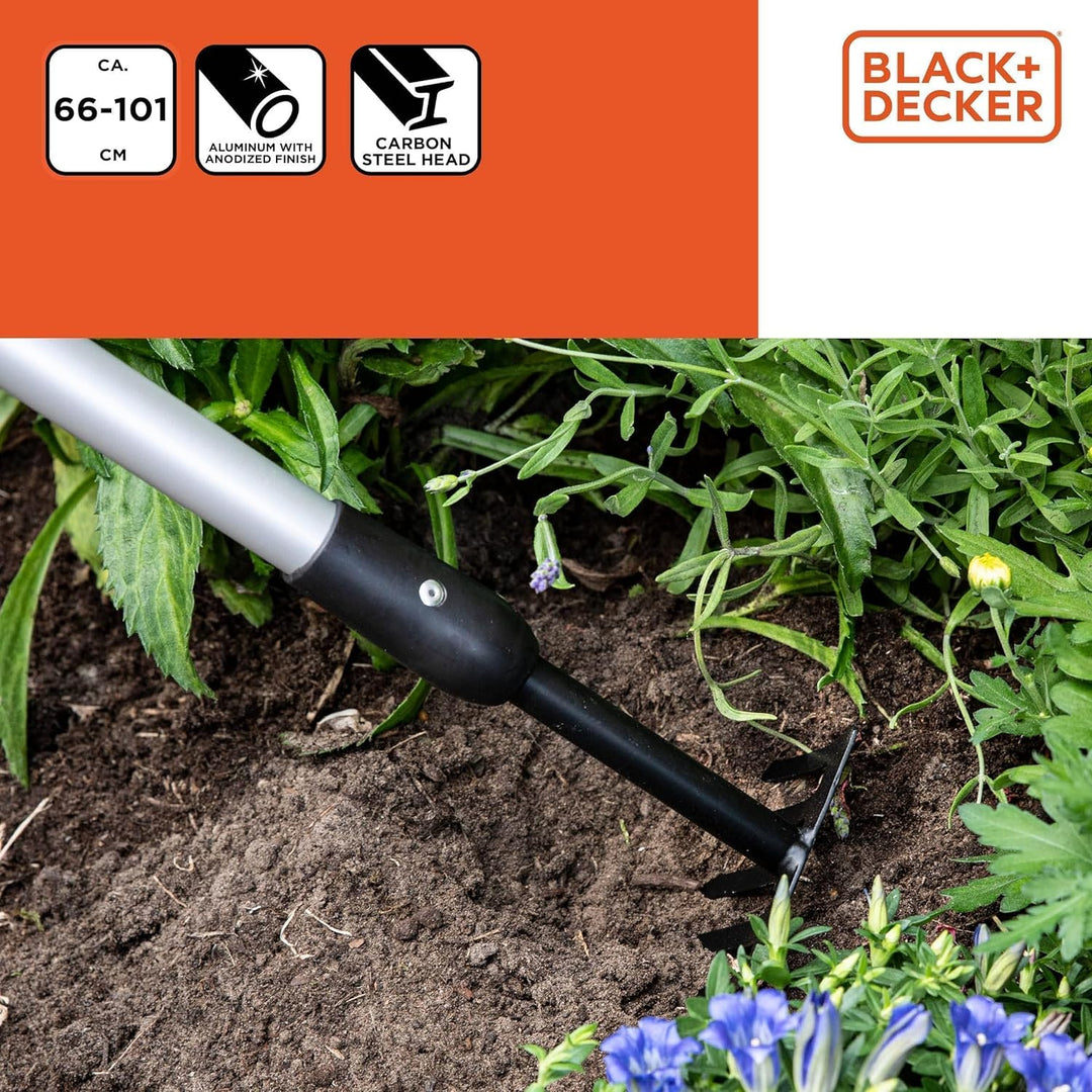 BLACK+DECKER Gartenrechen 5-Zahn - Verstellbar von 66 bis 100 cm - Karbonstahl, Fiberglas und PVC -
