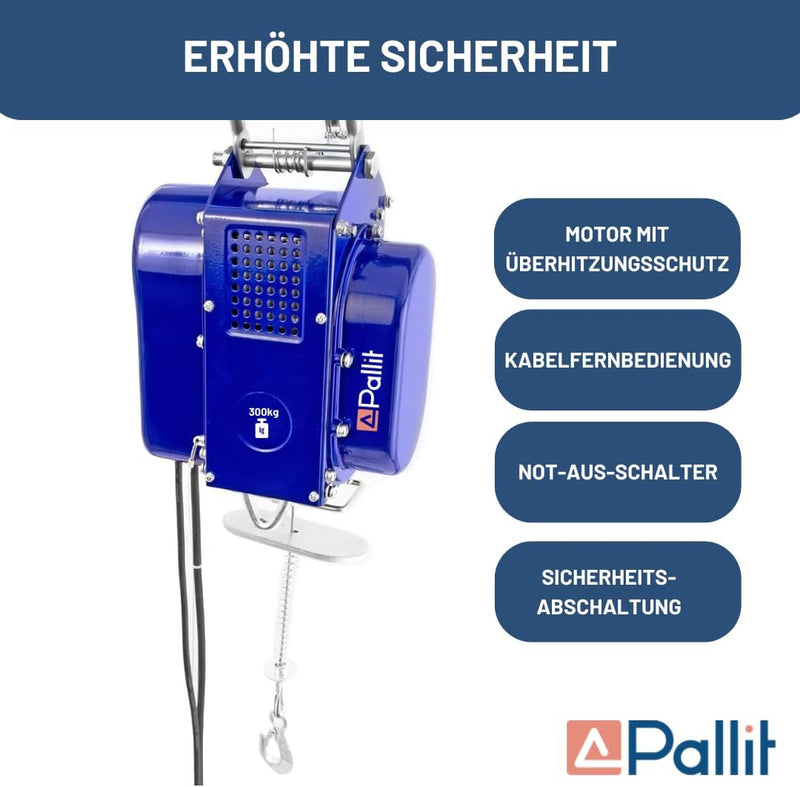 Pallit elektrische Seilwinde MOBILE | 150/300 kg | 12 m Stahlseil | inkl Kabelfernbedieung mit 1,5 m