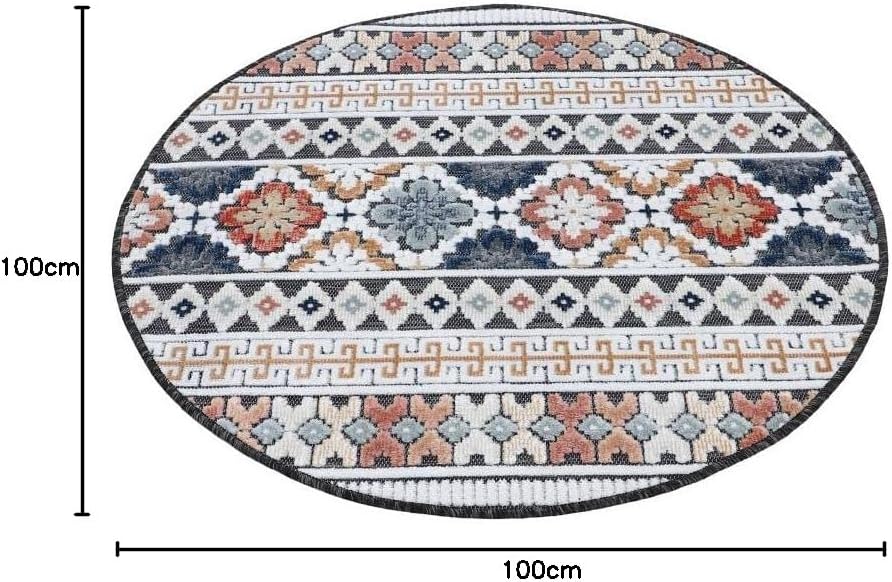 carpetfine In- und Outdoor Teppich Deja Rund Dunkelblau Ø 100 cm | Moderner Teppich Wetterfest für B