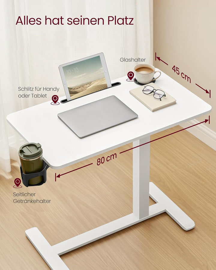VASAGLE Beistelltisch mit Rollen, mobiler Stehtisch, 80 x 45 cm grosse Tischplatte, verstellbare Höh
