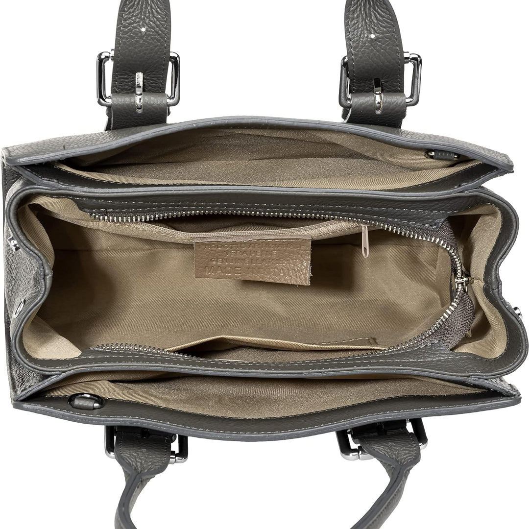 Caspar TL807 klassisch elegante Damen Leder Handtasche Einheitsgrösse Dunkelgrau, Einheitsgrösse Dun