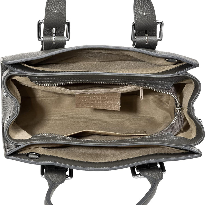Caspar TL807 klassisch elegante Damen Leder Handtasche Einheitsgrösse Dunkelgrau, Einheitsgrösse Dun