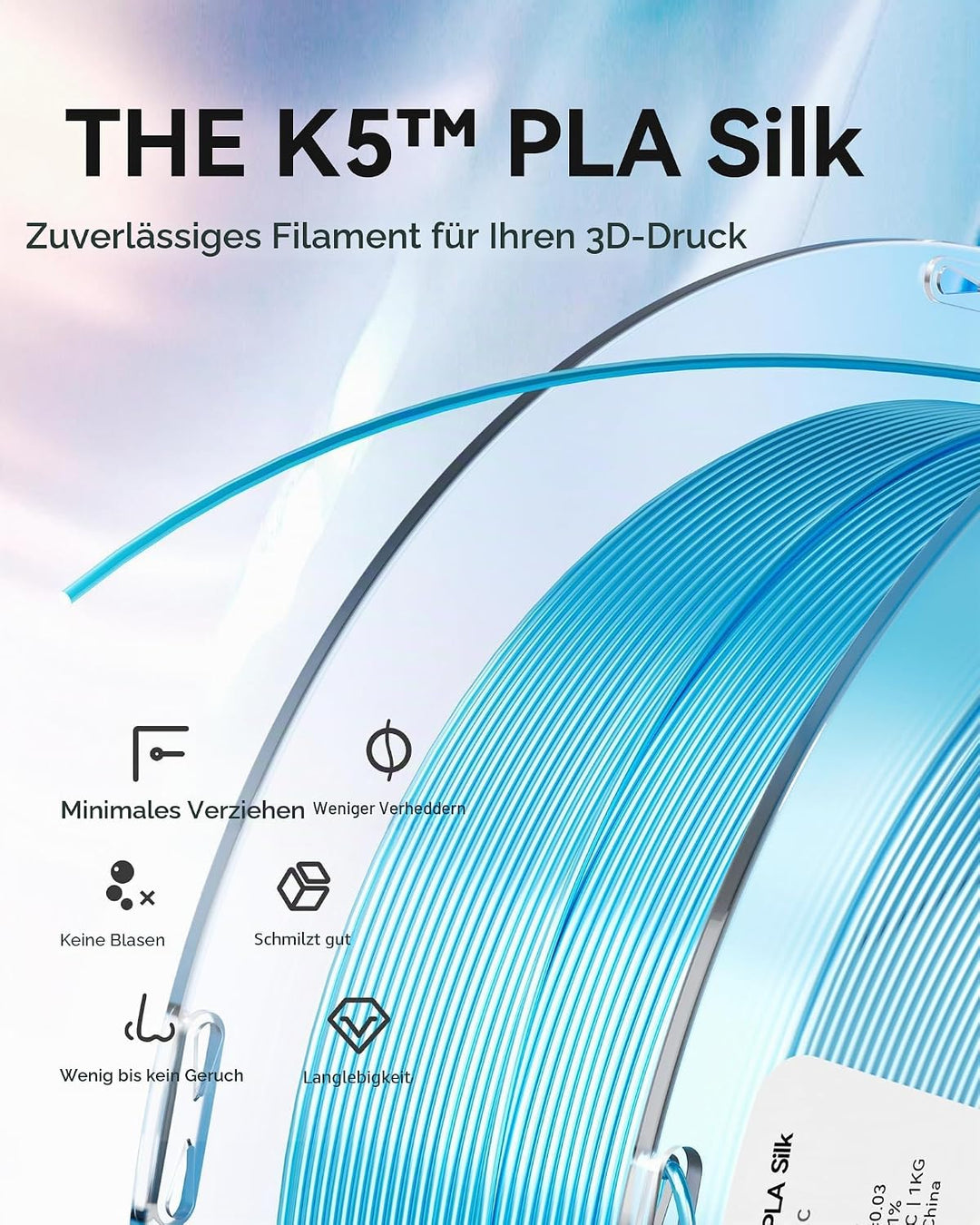 PLA Silk Filament 1,75mm, kexcelled Shiny Gloss 3D Drucker Filament, Massgenauigkeit +/- 0,03mm, 1kg