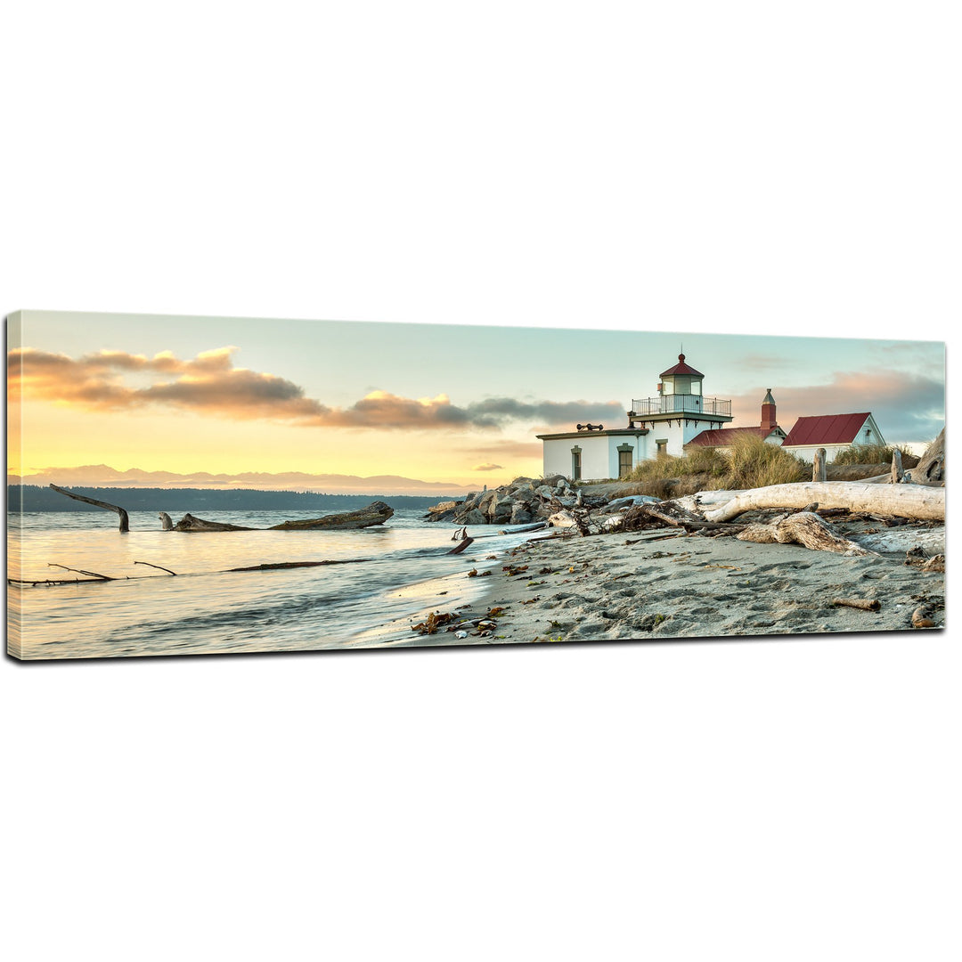 Bilderdepot24 Bild auf Leinwand | West Point Leuchtturm bei Seattle I in 90x30 cm als Panorama Wandb
