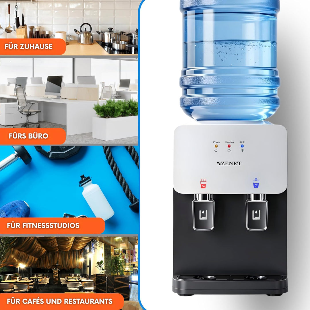 ZENET Wasserspender, Elektrischer Heiss- & Kaltwasserspender (Schwarz/Weiss) | Wasserkühler für Zuha