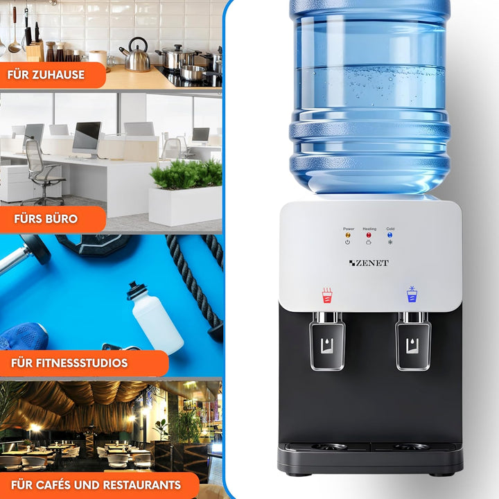 ZENET Wasserspender, Elektrischer Heiss- & Kaltwasserspender (Schwarz/Weiss) | Wasserkühler für Zuha