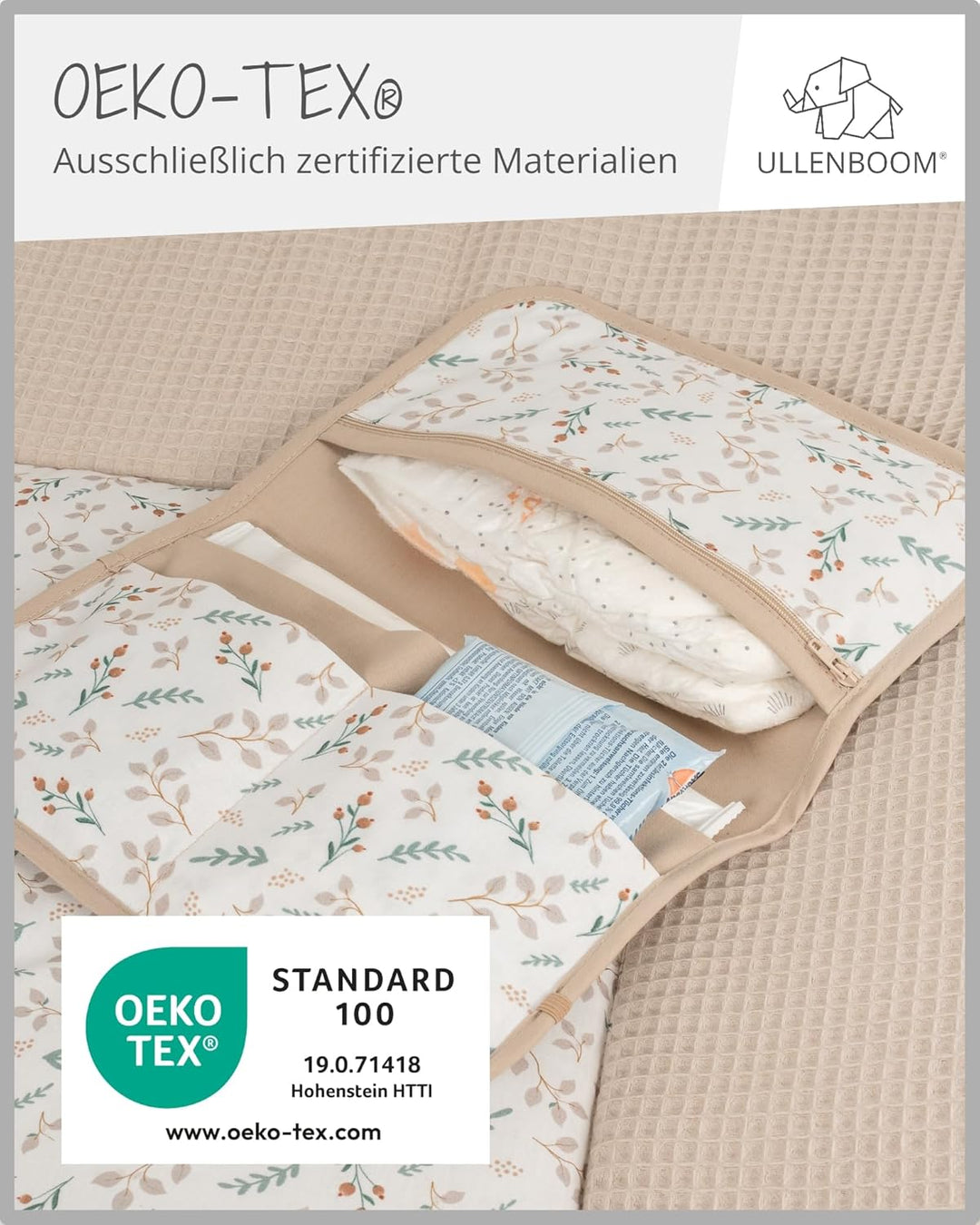 ULLENBOOM ® Windeltasche für unterwegs, Floral-Sand, Made in EU - Wickeltasche für bis zu 3 Windeln,