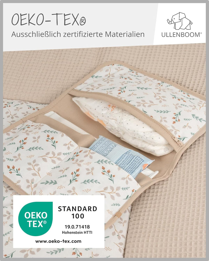 ULLENBOOM ® Windeltasche für unterwegs, Floral-Sand, Made in EU - Wickeltasche für bis zu 3 Windeln,