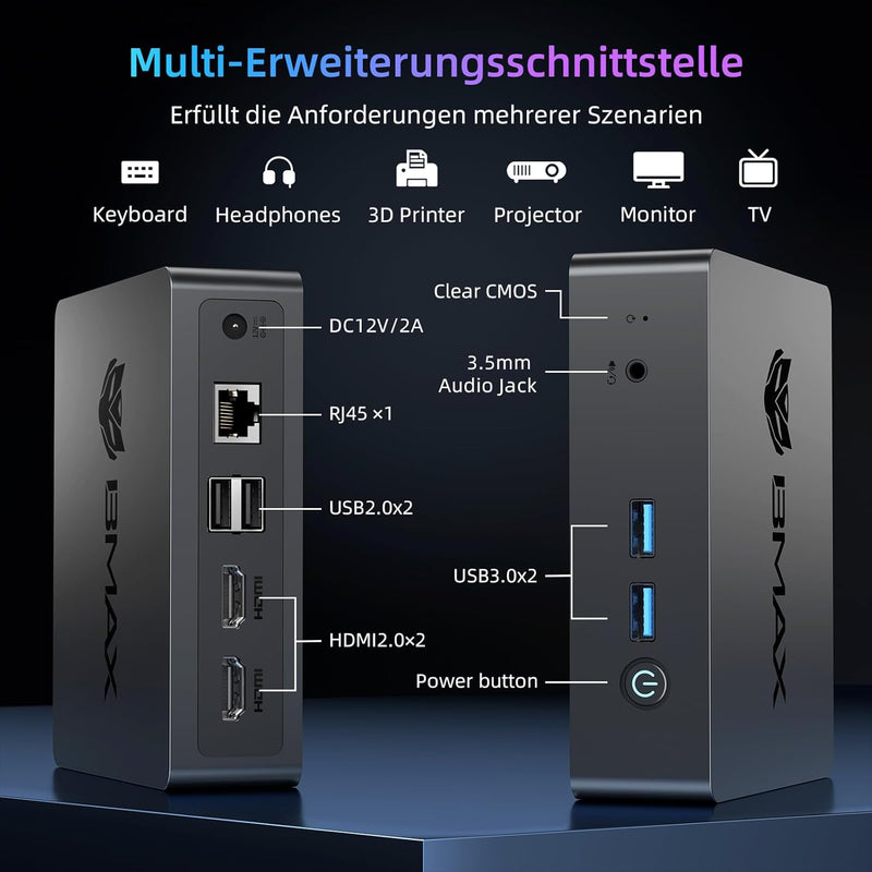 BMAX Mini-PC W11 Pro, Prozessor der 11. Generation N5095 (max. 2,9 GHz), 8 GB LPDDR4 + 256 GB M.2 SS