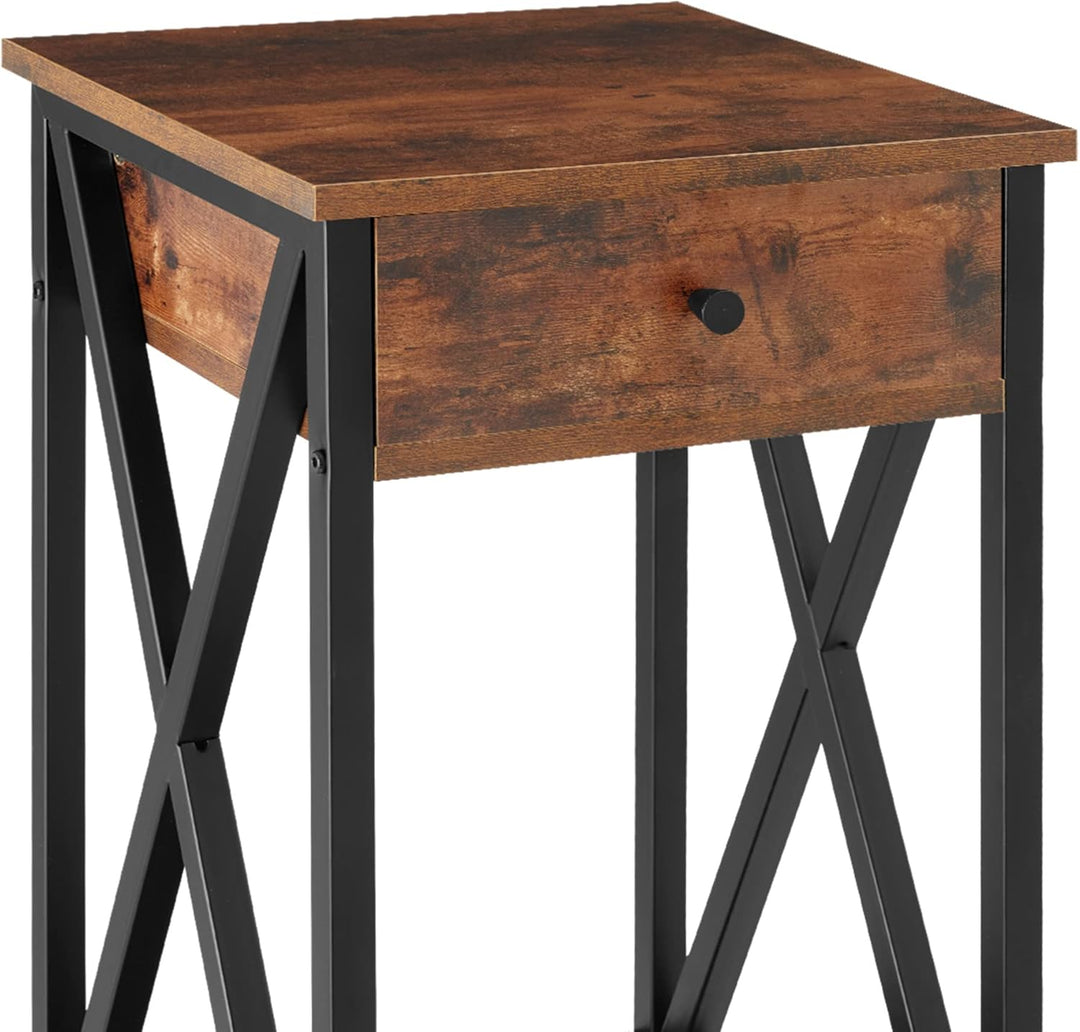 tectake Beistelltisch mit Schublade und Ablageflächen, Nachttisch Boxspringbett, Industrie-Design, 3