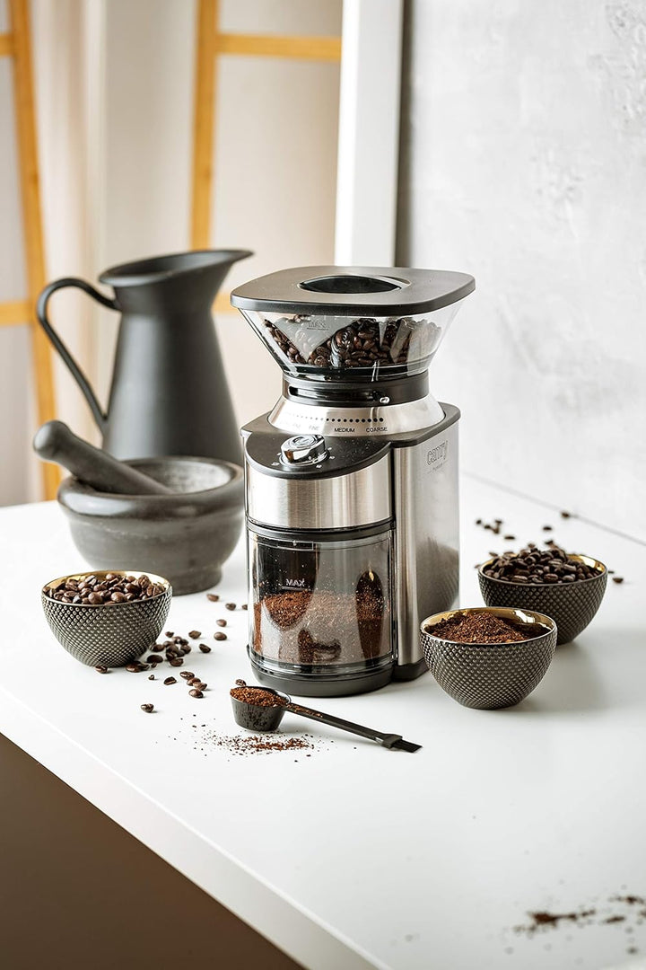 Adler CAMRY CR 4443 Kaffeemühle mit Kegelmahlwerk, 200W, Gehäuse aus Edelstahl, 16 Mahlgrade, Volume