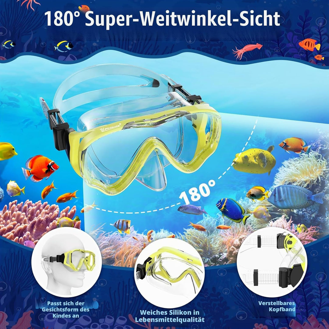 UPhitnis Schnorchelset Kinder - Taucherbrille Anti-Fog und Trocken Schnorchel - Anti-Leck Tauchmaske