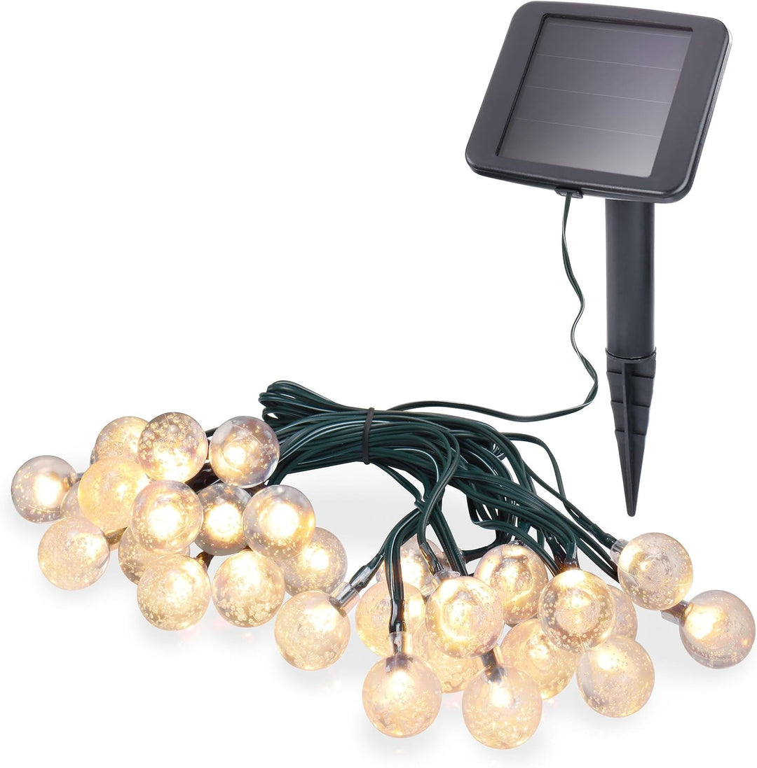 Esotec Solar Lichterkette Bubble Balls, 6m, 30 LEDs, warmweiss, Zuleitung 2m, Akku, Solarmodul, Erds