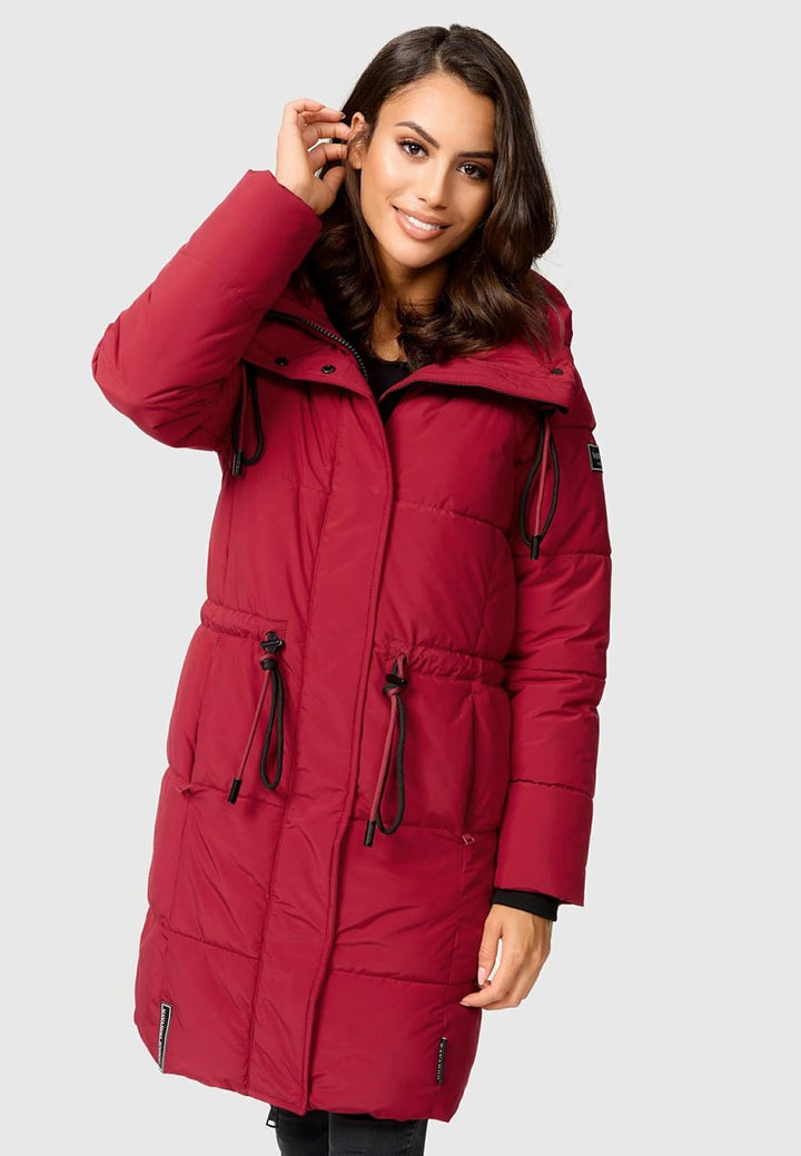 Navahoo Damen Wintermantel kurzer Steppmantel mit Kapuze Zuckertatze XIV XS-XXL S Dark Red, S Dark R