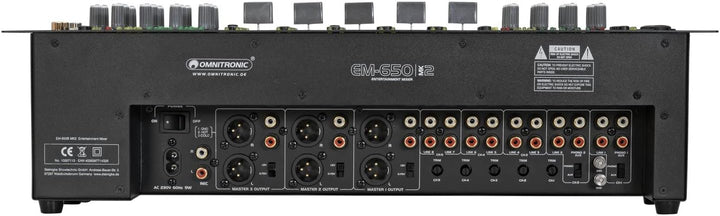 OMNITRONIC EM-650B MK2 Entertainment-Mixer | Multifunktionaler 5+2-Kanal-Mixer mit 3 Zonen, Schwarz