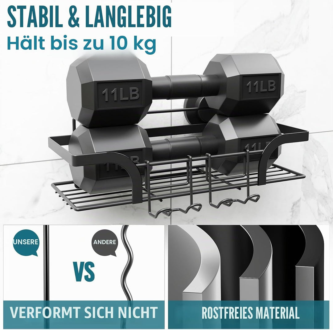 TAILI Duschablage Ohne Bohren, Einstellbar Dusche Caddy Saugnapf 2er Set Dusche Zubehör mit Haken Ro