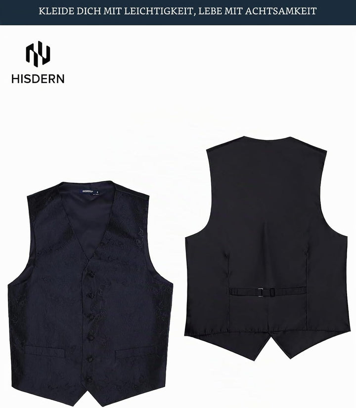 HISDERN Herren FLoral Hochzeit Weste Krawatte Einstecktuch Taschentuch Jacquard Weste Anzug Set M Sc
