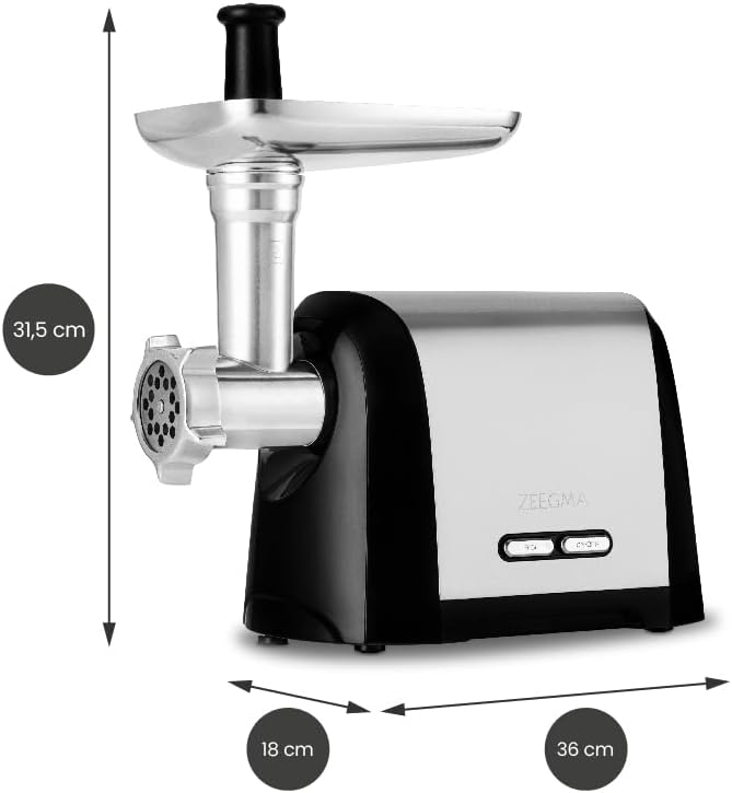 ZEEGMA Molen Chef Elektrischer Fleischwolf, 1900 W mit 3 Schleifplatten aus Edelstahl, 3 kg/min, Wur