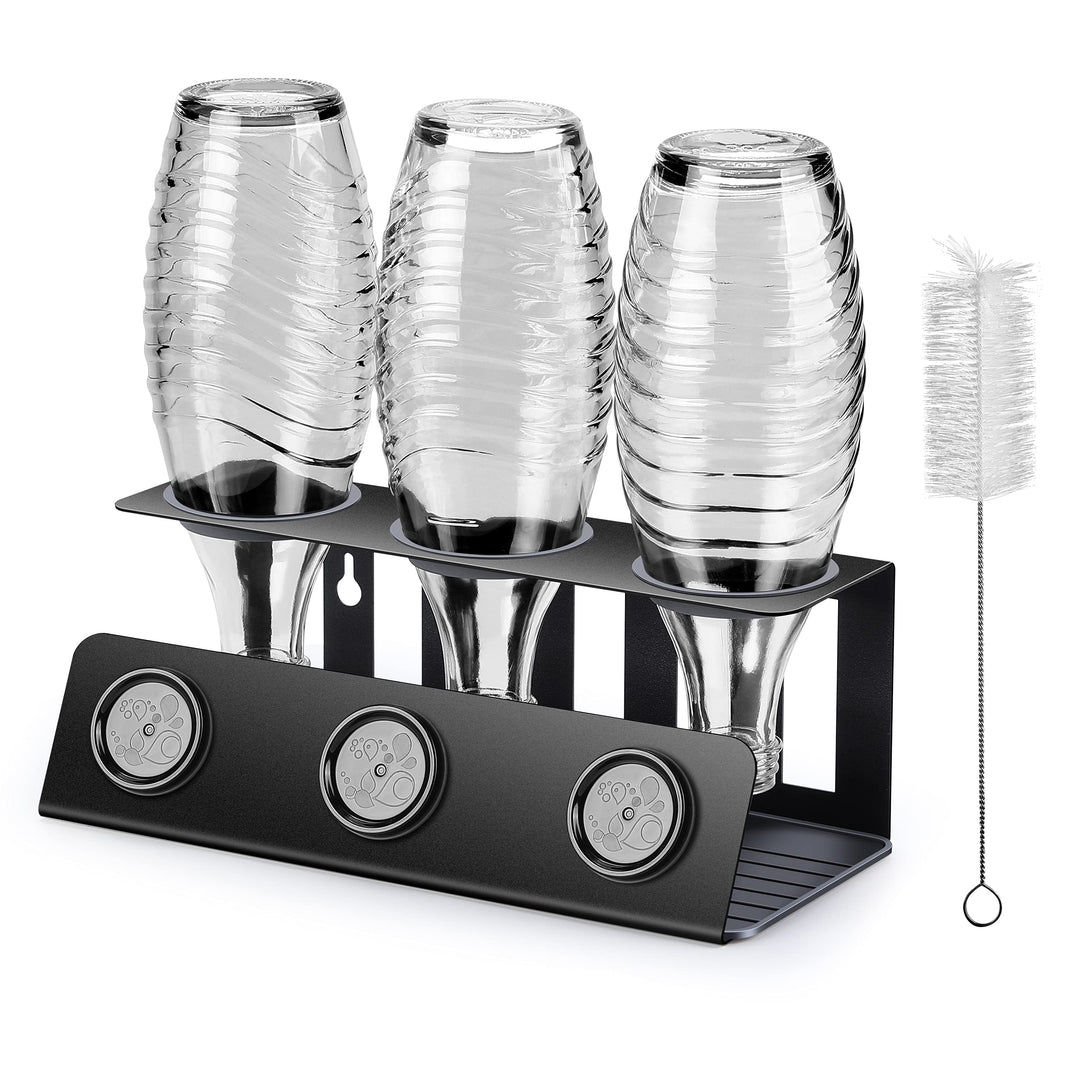 vinlley Flaschenhalter für Sodastream 3er Abtropfhalter mit Herausnehmbare Abtropfwanne und Deckelha
