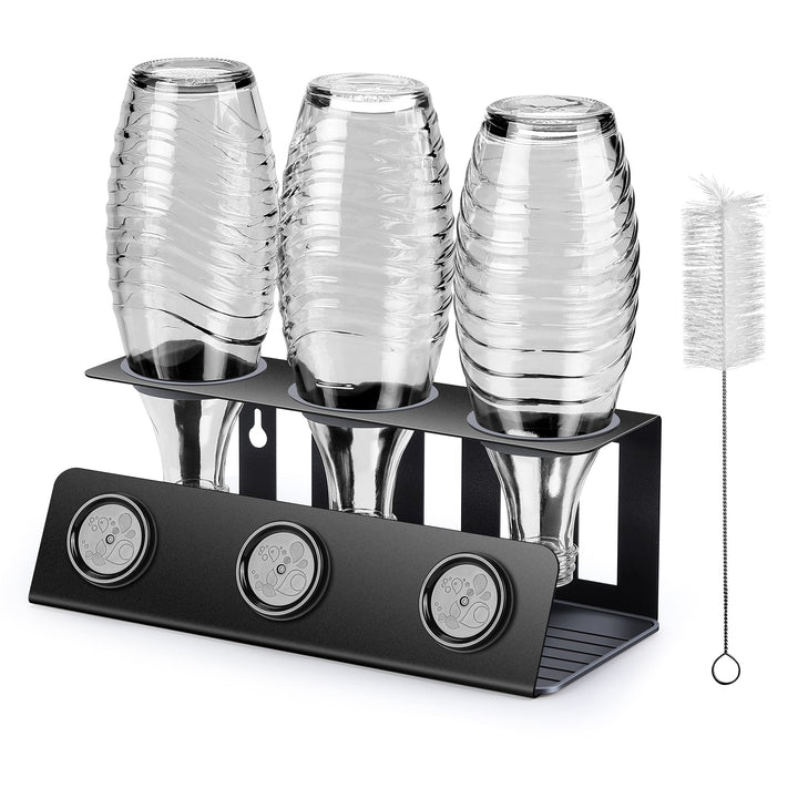 vinlley Flaschenhalter für Sodastream 3er Abtropfhalter mit Herausnehmbare Abtropfwanne und Deckelha