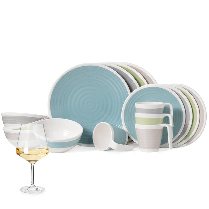 Melamin Camping Geschirr Set 1-4 Personen Harmonie 4-32 Teilig + Gläser Wassergläser Weingläser Cham