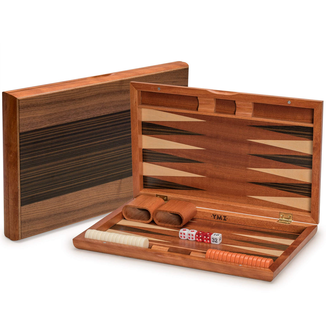 Yellow Mountain Imports Backgammon-Spiel-Set mit Holzeinlagen, Pasadena - 38,5 Zentimeter Spielbrett