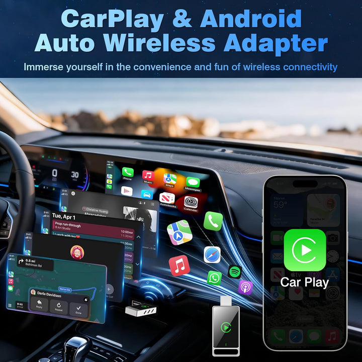 2-in-1 Wireless Carplay Adapter, Android Auto & Carplay Wireless Adapter, USB C, Plug & Play, kompat