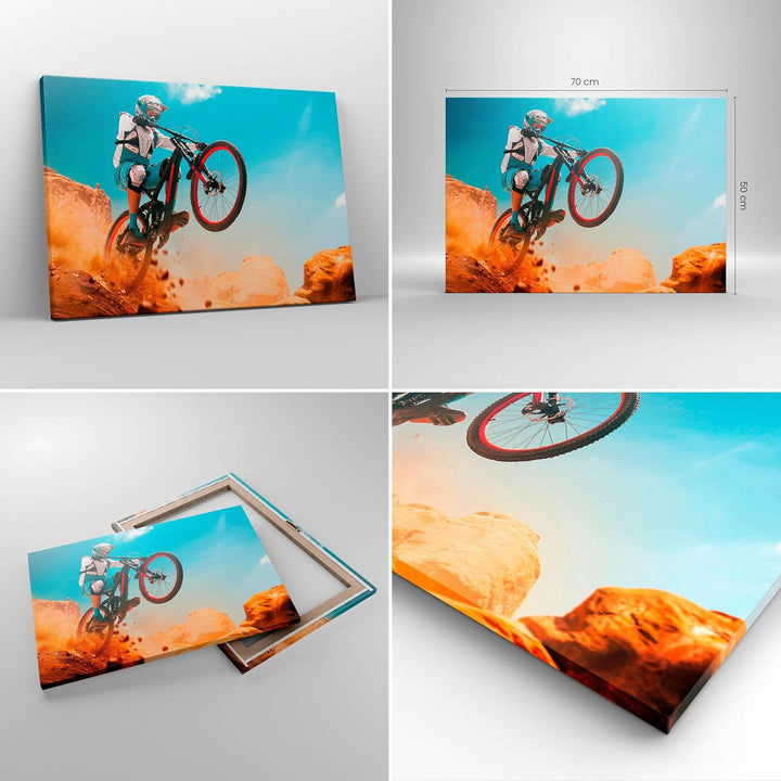Bilder auf Leinwand Fahrrad Sport Helm Leinwandbild mit Rahmen 70x50cm Wandbilder Dekoration Wohnzim