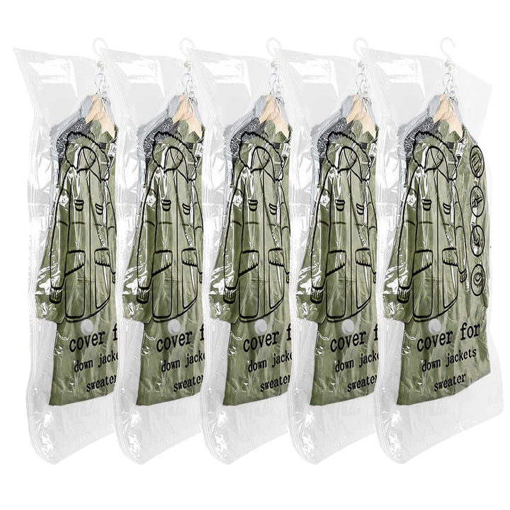 Vakuumbeutel für Kleidung 5 Stück, Hängende Vakuumierbeutel Kleidung (110x70cm), Vacuum Bags for Clo