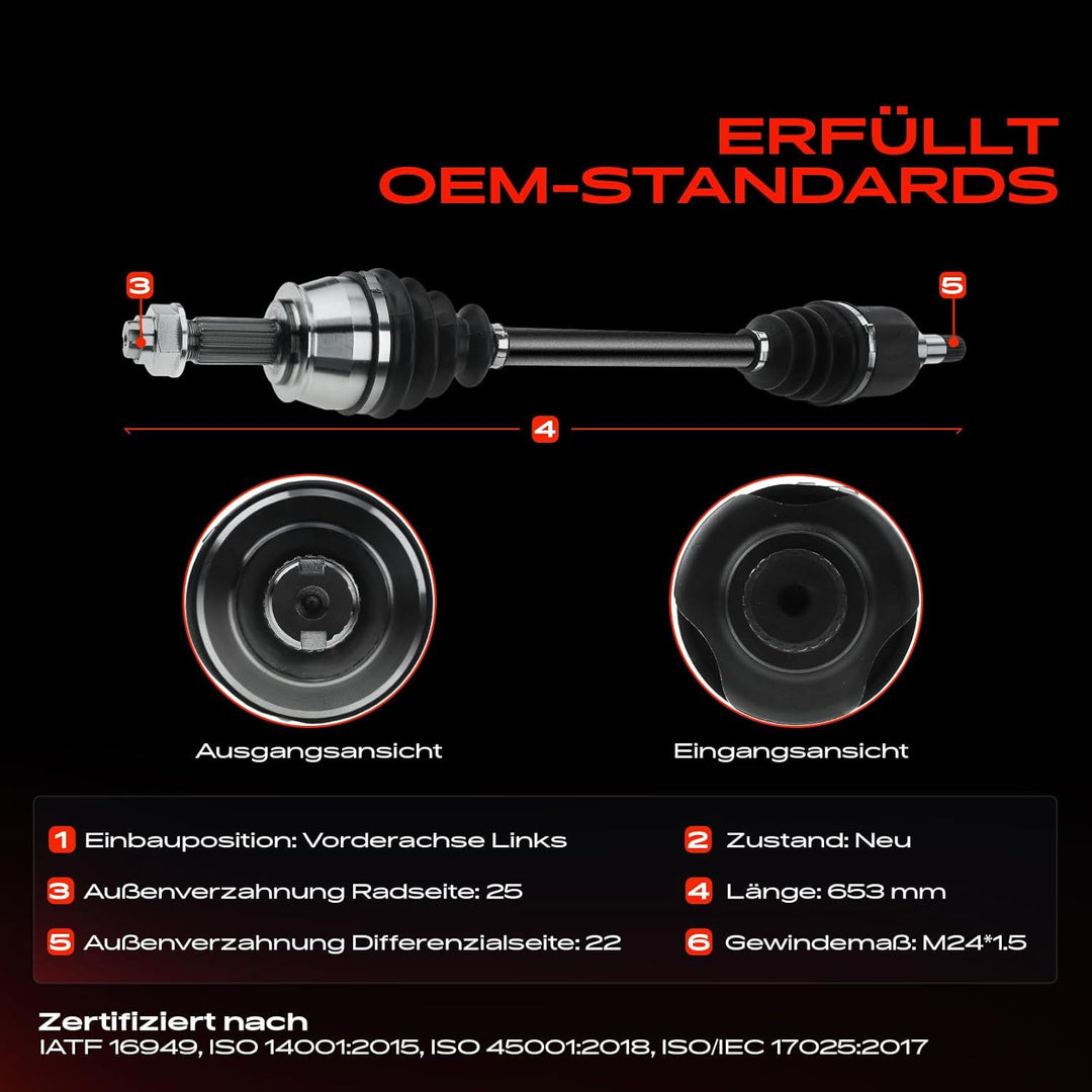 Frankberg Antriebswelle Vorne Links Kompatibel mit Nemo Kasten AA 1.4L 2008-2010 Nemo Kombi 1.4L 200